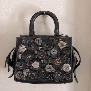 Black and Purple Coach Tea Rose Rogue 1941 Collection Handbag Purse